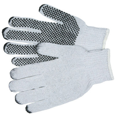 PVC Dot String Knit Gloves, Large, Natural, 1-Sided Dots