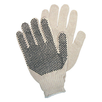 PVC Dot String Knit Gloves, Small, 1-Sided Dots, Natural/Brown/Yellow