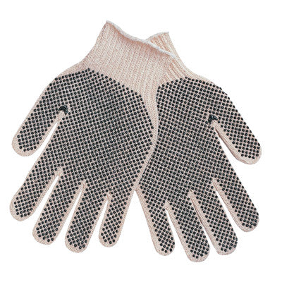 PVC Dot String Knit Gloves, Large, 2-Sided Blocks, Natural/Blue/White