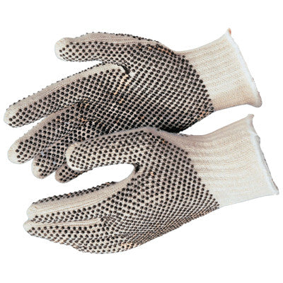 PVC Dot String Knit Gloves, X-Large, Natural, 2 Sided Dots