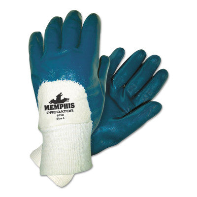 Predator Nitrile Coated Gloves, Large, Blue, Dipped, Palm Coated, Supported