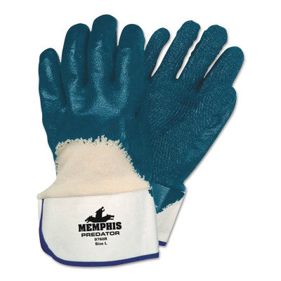 Predator Nitrile Coated Gloves, Large, Blue, Rough, Palm/Knuckle Coated