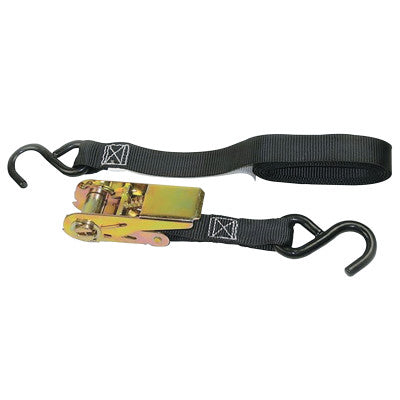 Ratchet Tie-Down Straps, S-Hooks, 1 in W, 10 ft L, 900 lb Capacity