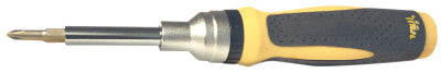 9-in-1 Ratch-a-Nut Screwdriver, #1;#2, 1/4;5/16;7/16" Open, 1/4;3/16" Tip Width