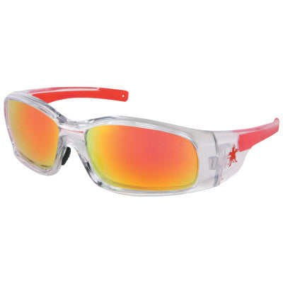 Swagger Safety Glasses, Fire Mirror Lens, Duramass Hard Coat, Clear/Red Frame