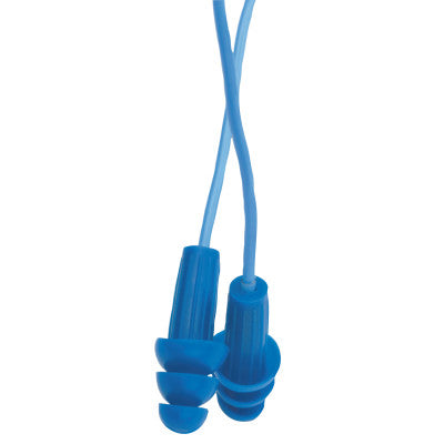 H20 Metal Detectable Reusable Earplugs - Corded, Plastic, Blue, Corded