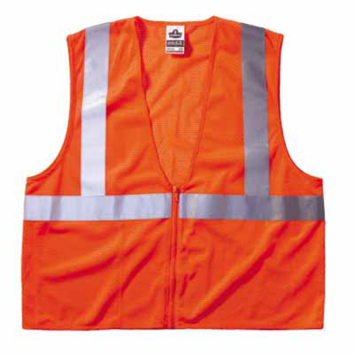 GloWear 8210Z Class 2 Economy Vests with Pocket, Zipper Closure, L/XL, Orange