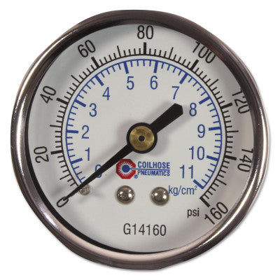 2 in Chrome Plated Gauge, 160 psi, Chrome, 1/4 in NPT(M), Center Back Mount