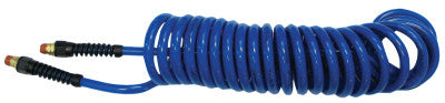 Flexcoil Polyurethane Air Hoses, 3/8 in OD, 1/4 in ID, 50 ft, Strain Relief Ftg.