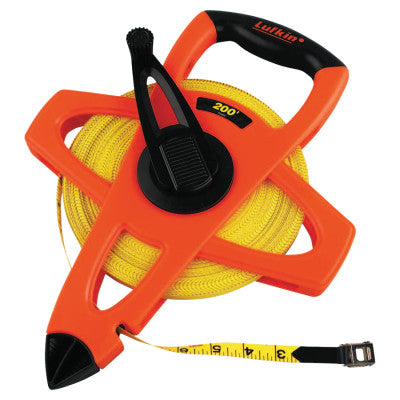 Hi-Viz Orange Reel Fiberglass Tapes, 1/2 in x 200 ft, 1/8 in Grad.