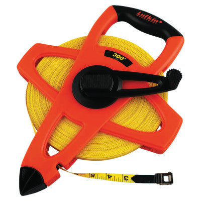 Hi-Viz Orange Reel Fiberglass Tapes, 1/2 in x 300 ft, 1/8 in Grad.