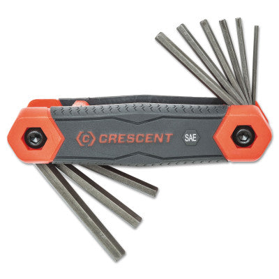 Folding Hex Key Sets, 9 Pc., Hex Tip, Inch
