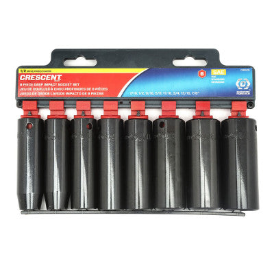 8 Pc. 6 Point Deep Impact SAE Socket Sets, 1/2 in Dr, 1/2 in - 7/8 in Opening