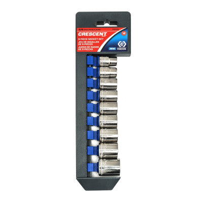 9 Piece 3/8 in Drive Standard Socket Sets, 12 Point, 9mm-19 mm, Metric