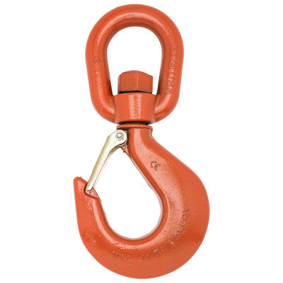 No. 7 Alloy Latched Swivel Hoist Hooks, Bail Size 1 21/32 in, Painted Orange