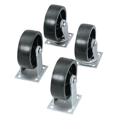 Heavy-Duty Casters, 4 in, 2 Fixed; 2 Swivel