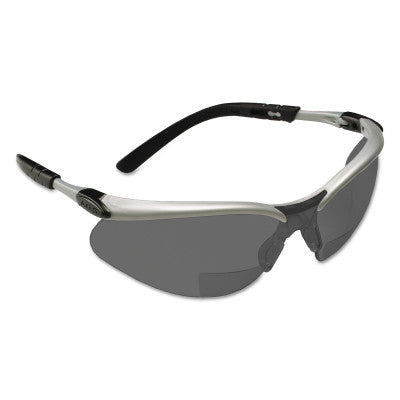 BX Safety Eyewear, Gray +2.5 Diopter Polycarbonate Hard Coat Lenses, Silver/Blk