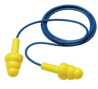 E-A-R Ultrafit Earplugs, Elastomeric Polymer, Yellow, Corded, Box