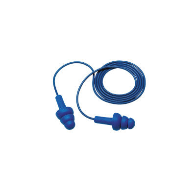 E-A-R Ultrafit Earplugs, Elastomeric Polymer, Blue, Corded