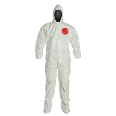 Tychem SL Coveralls attacheD/Socks, 3XL, Hood/Boots, Elastic Wrists, Zip