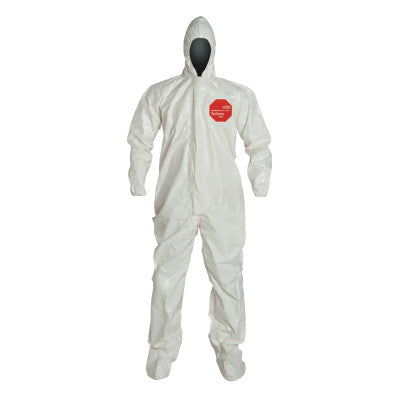 Tychem SL Coveralls attacheD/Socks, 2XL, Bound , Elastic Wrists/Ankles, Hood