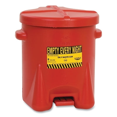 6-GAL. RED POLY OILY WASTE CAN W/FOOR LEVE