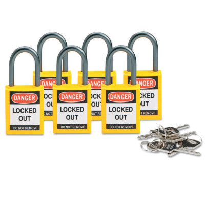 Compact Safety Locks,  1 1/5 in W x 5/8 L in x 1 2/5 H, Yellow, 6/Pk