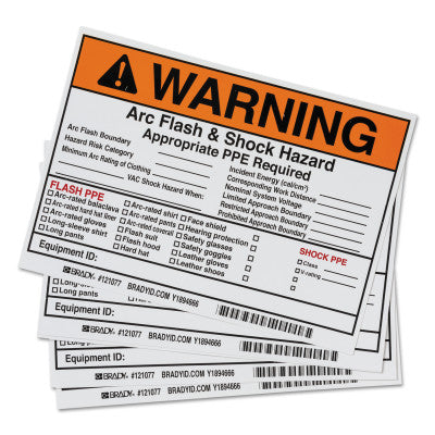 Arc Flash Labels, 7 in x 5 in, Warning - Arc Flash & Shock Hazard, Orange