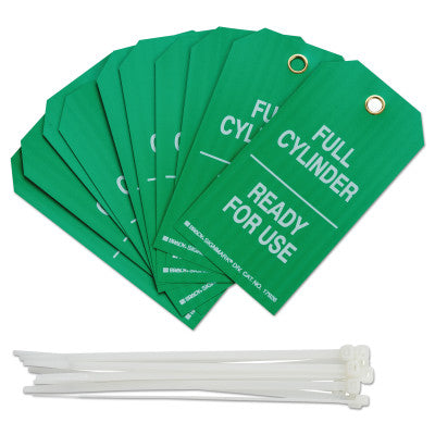 Cylinder Status Tags, 3 in x 5.3 in, Full Cylinder/Ready For Use, White on Green