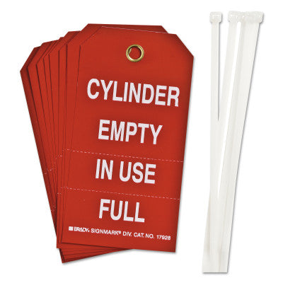 Cylinder Status Tags, 6 in x 6 1/2 in, Cylinder Empty/In Use/Full, White/Red