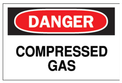 Chemical & Hazardous Material Signs, Danger, Compressed Gas, White/Red/Black