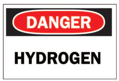 Chemical & Hazardous Material Signs, Danger/Hydrogen, White/Red/Black