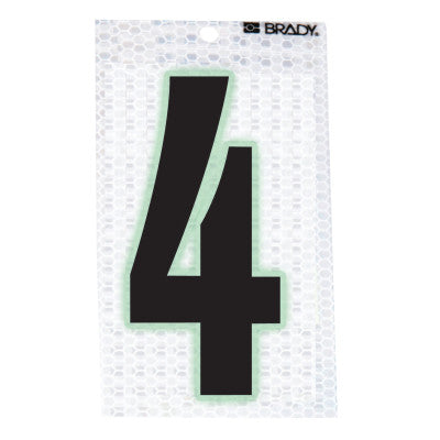 Glow-In-The-Dark/Ultra Reflective Numbers, 3.5 in x 2.5 in, "4", Black/Silver