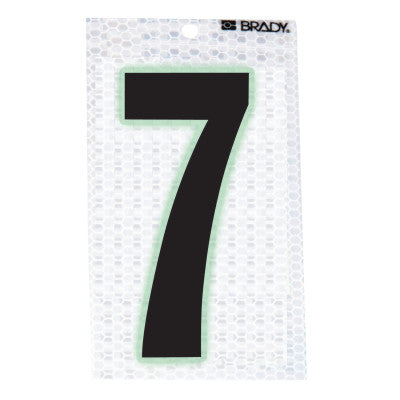 Glow-In-The-Dark/Ultra Reflective Numbers, 3.5 in x 2.5 in, "7", Black/Silver
