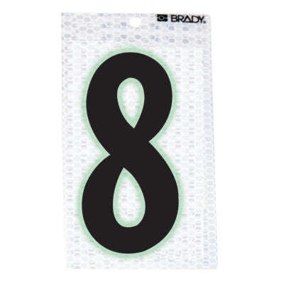 Glow-In-The-Dark/Ultra Reflective Numbers, 3.5 in x 2.5 in, "8", Black/Silver