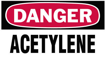 Gas Cylinder Lockout Labels,  Danger Acetylene Gas, 5 in W x 3 in L, White/Red