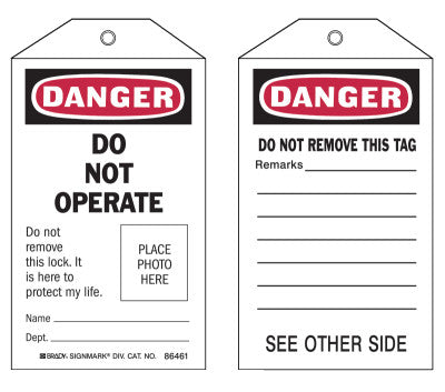 Self-Laminating Tags, 5.3 x 3 in, Danger, Do Not Operate