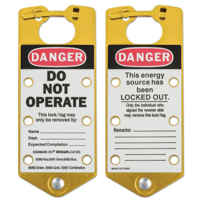 Labeled Lockout Hasps, 3 in W x 7 1/4 in L, Gold