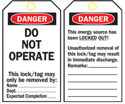 Lockout Tags, 5 3/4 in x 3 in, Polyester, Danger, Do Not Operate