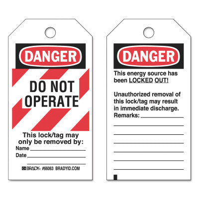 Lockout Tags, 3 in x 5 3/4 in x 0.0098 in, Danger Do Not Operate This Lock, Red