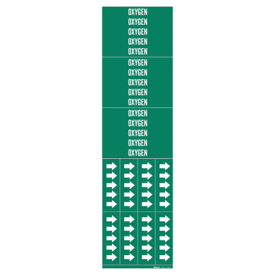 Medical Gas Pipe Markers, Oxygen, White on Green Vinyl, 2 1/4 in x 2 3/4 in