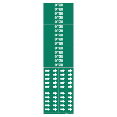 Medical Gas Pipe Markers, Oxygen, White on Green Vinyl, 2 1/4 in x 2 3/4 in