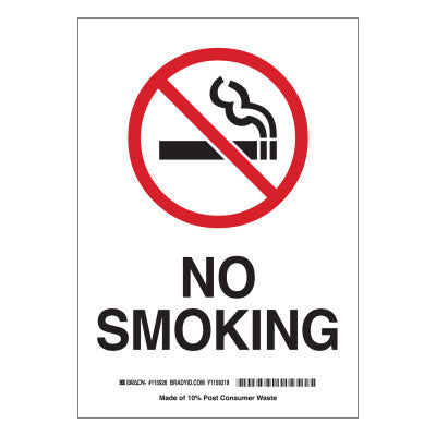 No Smoking Signs, 7w x 10h, Black/Red on White, Polyester