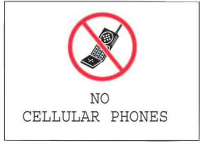 Phone Signs, No Cellular Phones, White/Red/Black