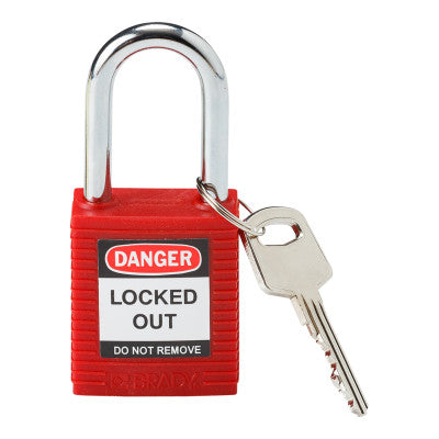 Safety Padlocks, 1/4 in Shackle Dia., 1 1/2 in Long, Red