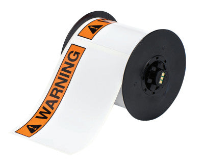 BBP31 Indoor/Outdoor Vinyl Tapes, 6 in, "Warning", Black/Orange