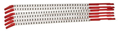 Clip Sleeve Wire Markers, 0.3 in x 3 in, "2", Black on White