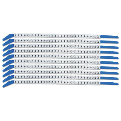 Clip Sleeve Wire Markers, 3 in x 9 1/4 in, "3", Black on White