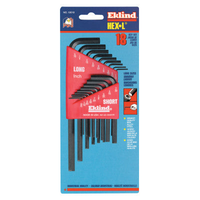 Hex-L Key Set, 18 per holder, Hex Tip, Inch