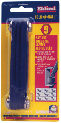 Ball-End Fold-Up Key Sets, 9 per fold-up, Hex Ball Tip, Inch